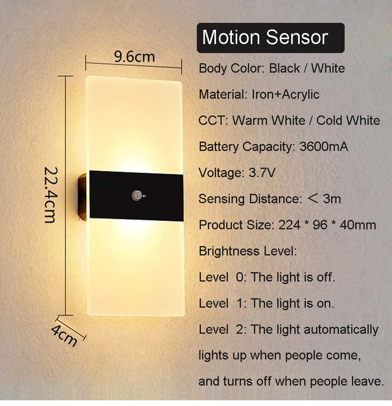 Luminária de Parede sem fio - Com toque sensor de movimento