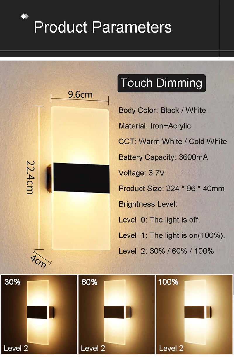 Luminária de Parede sem fio - Com toque sensor de movimento