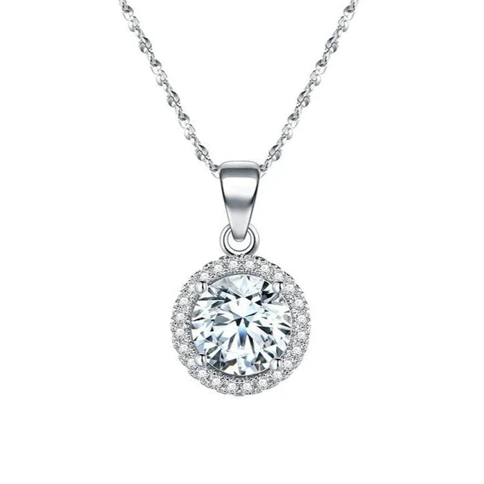 Colar Feminino Prata com Pedra Redonda Cristal de Zircônia